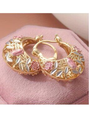 Earrings Flower Basket Hollow Filigree Pendant Drop Spring Floral Design